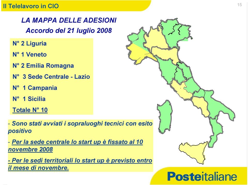 stati avviati i sopraluoghi tecnici con esito positivo - Per la sede centrale lo start up è