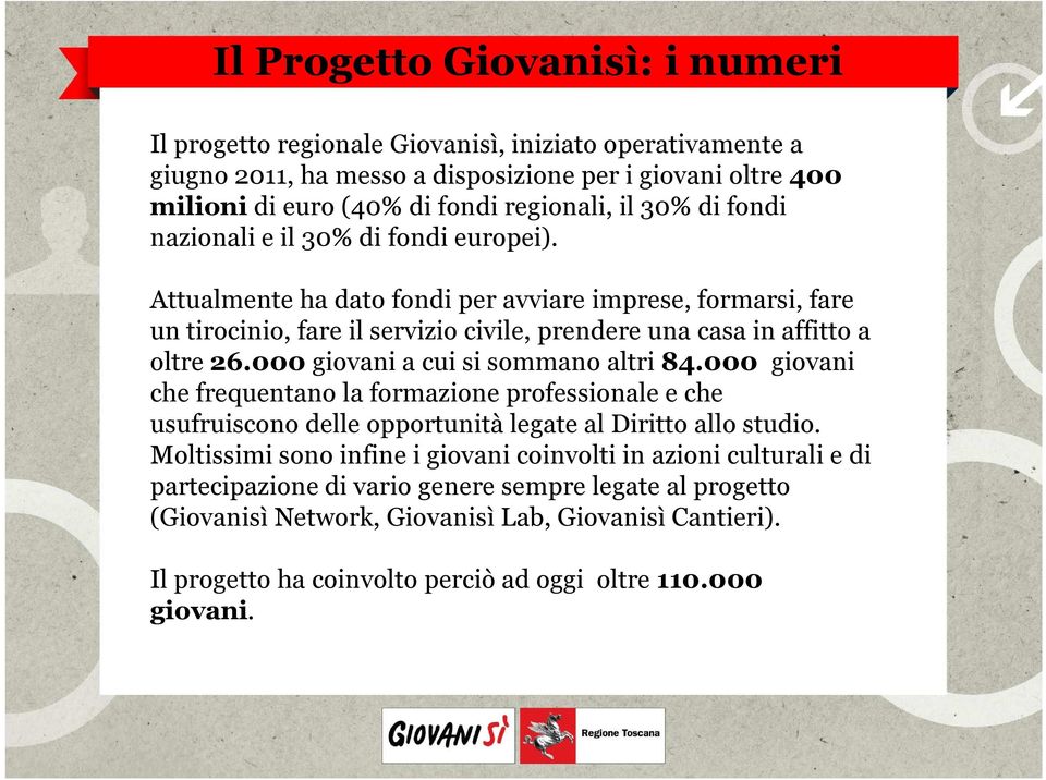 000 giovani a cui si sommano altri 84.000 giovani che frequentano la formazione professionale e che usufruiscono delle opportunità legate al Diritto allo studio.