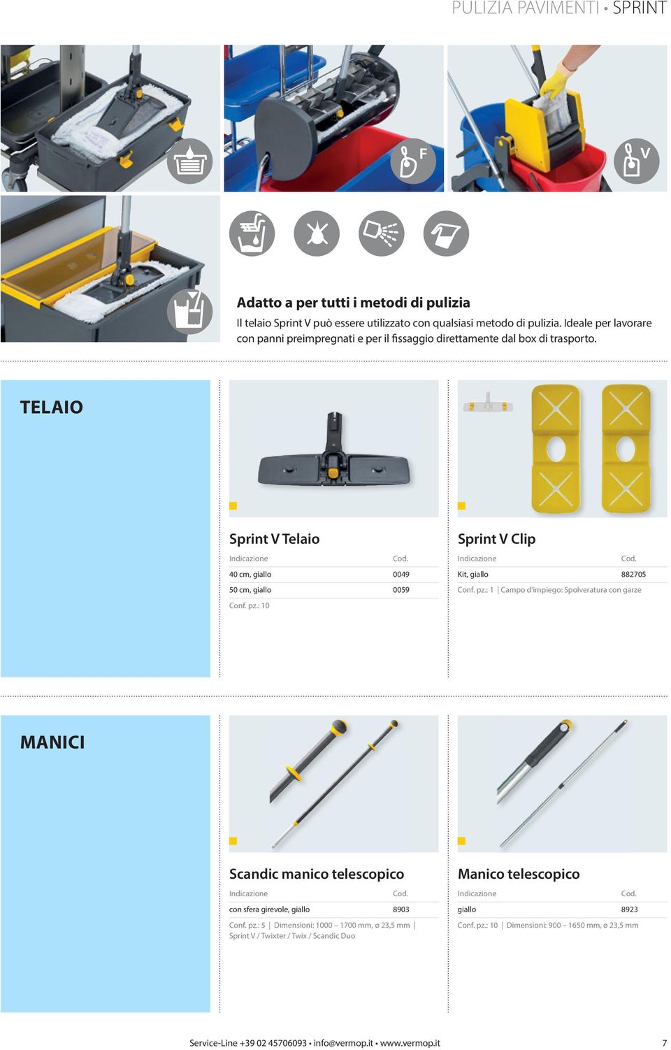 : 10 Sprint V Clip Indicazione Cod. Kit, giallo 882705 Conf. pz.: 1 Campo d'impiego: Spolveratura con garze MANICI Scandic manico telescopico Indicazione Cod.