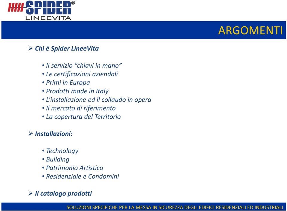 in opera Il mercato di riferimento La copertura del Territorio Installazioni: