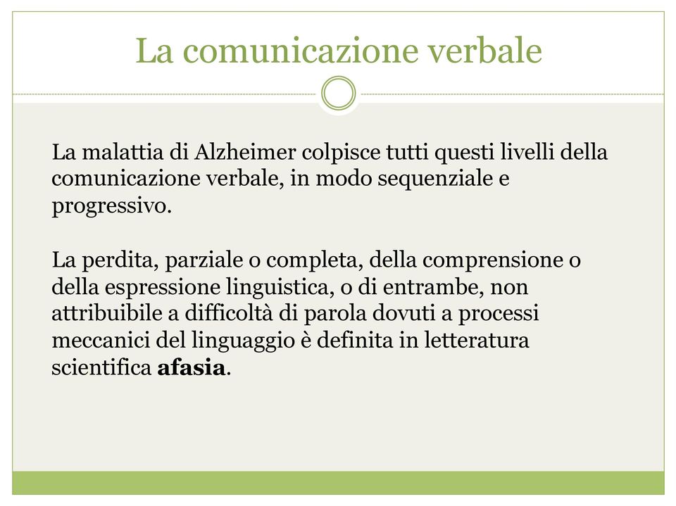 La perdita, parziale o completa, della comprensione o della espressione linguistica, o di