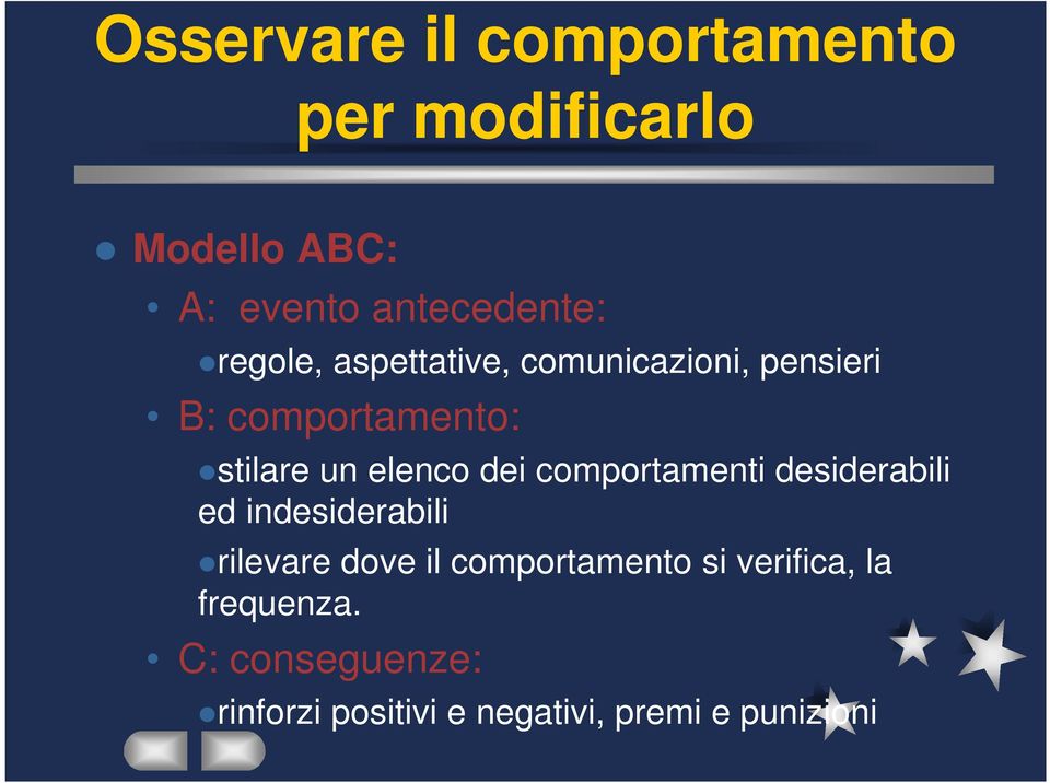 dei comportamenti desiderabili ed indesiderabili rilevare dove il comportamento si