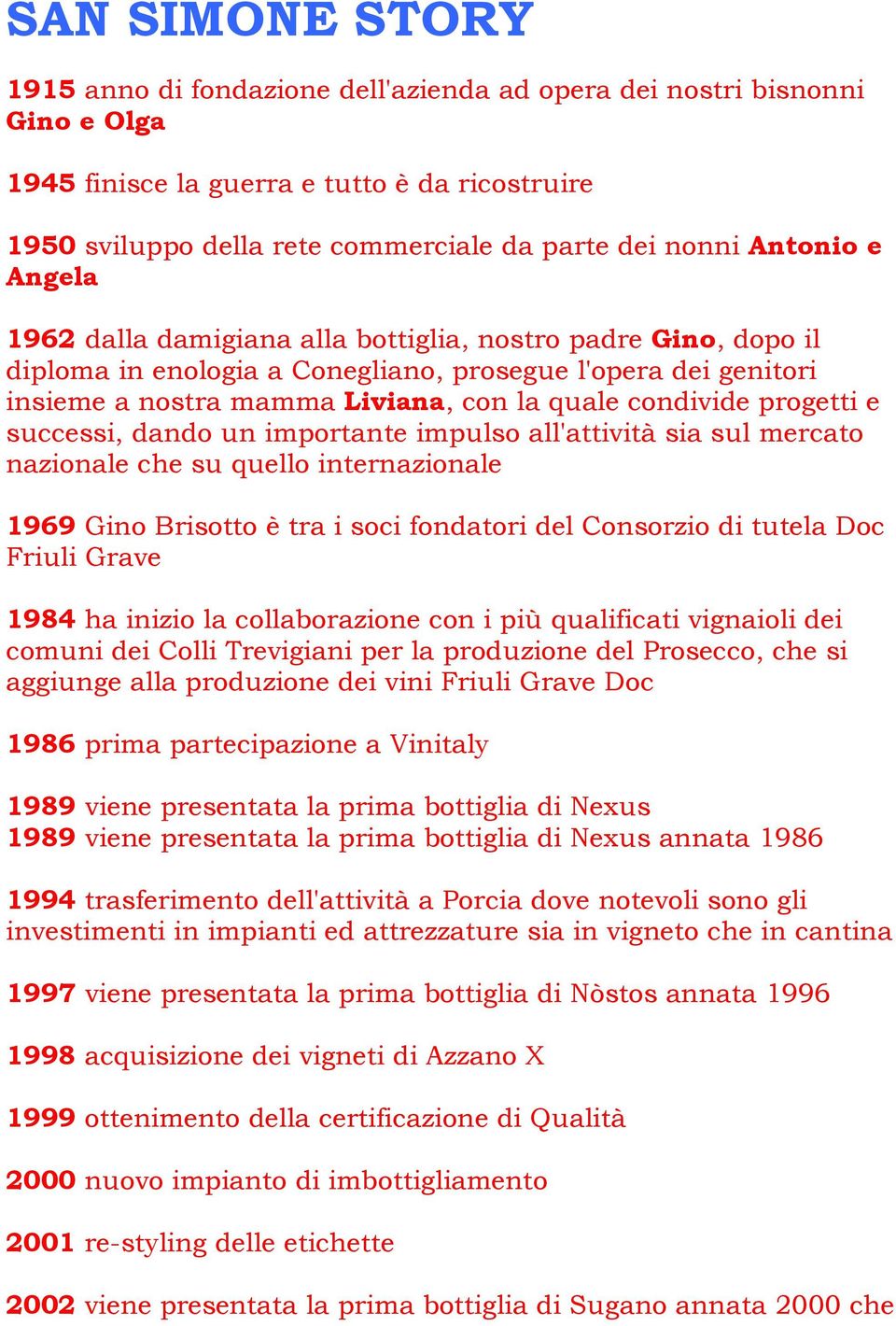 progetti e successi, dando un importante impulso all'attività sia sul mercato nazionale che su quello internazionale 1969 Gino Brisotto è tra i soci fondatori del Consorzio di tutela Doc Friuli Grave
