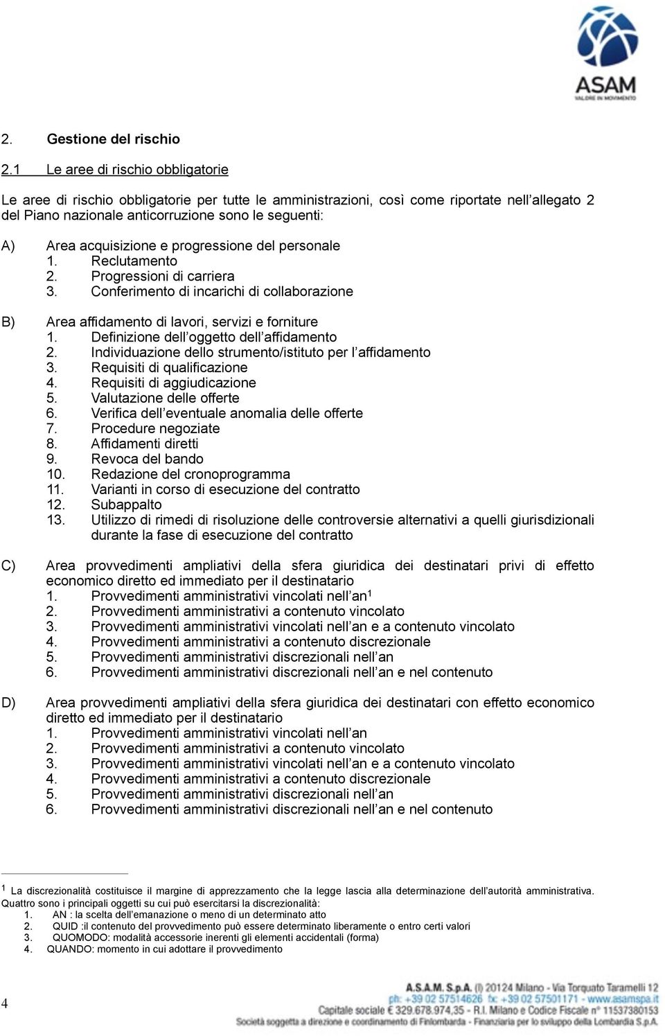 acquisizione e progressione del personale 1. Reclutamento 2. Progressioni di carriera 3. Conferimento di incarichi di collaborazione B) Area affidamento di lavori, servizi e forniture 1.