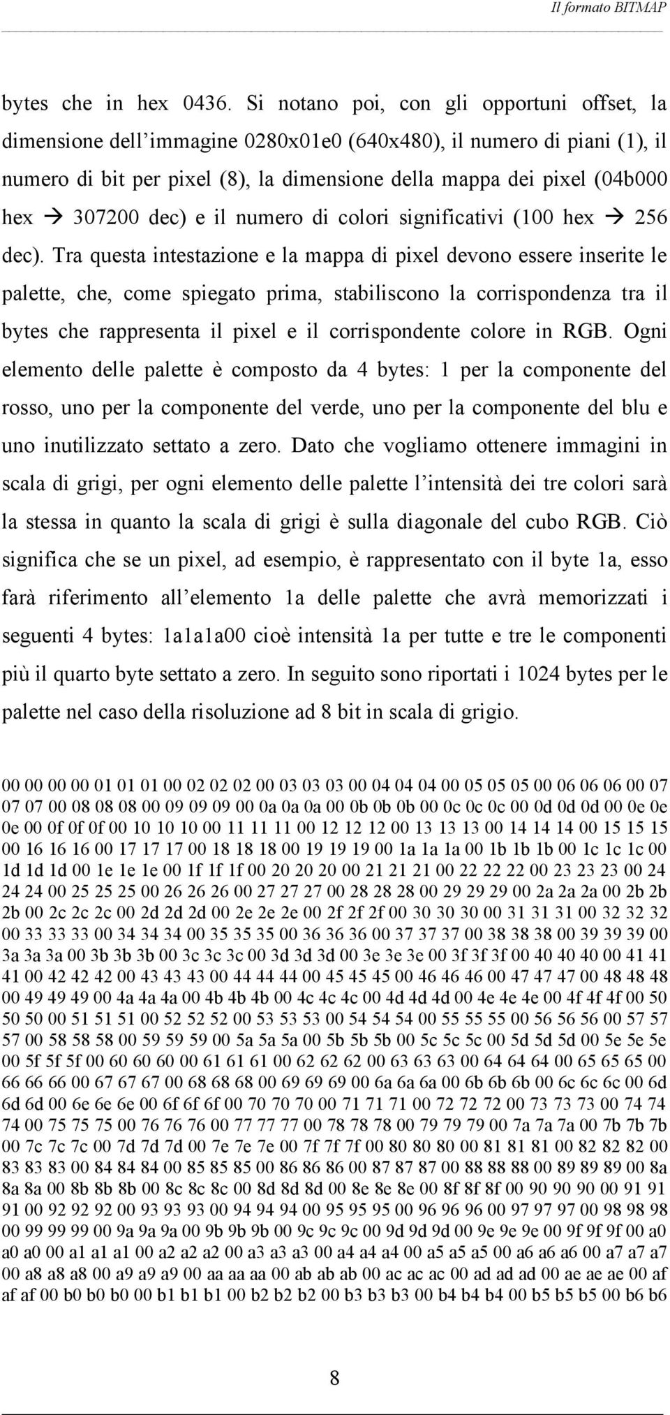 307200 dec) e il numero di colori significativi (100 hex 256 dec).