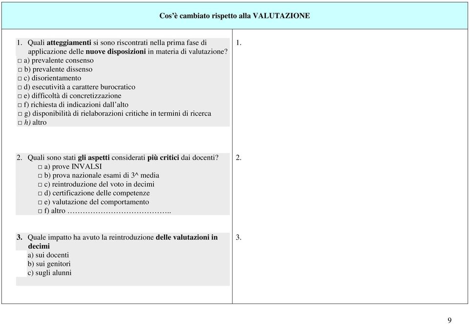 rielaborazioni critiche in termini di ricerca h) altro 1. 2. Quali sono stati gli aspetti considerati più critici dai docenti?