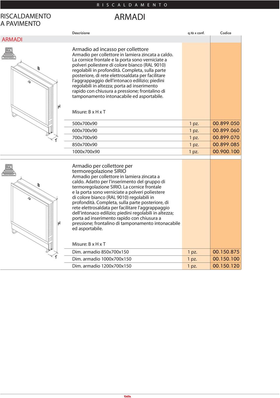 Completa, sulla parte posteriore, di rete elettrosaldata per facilitare l aggrappaggio dell intonaco edilizio; piedini regolabili in altezza; porta ad inserimento rapido con chiusura a pressione;