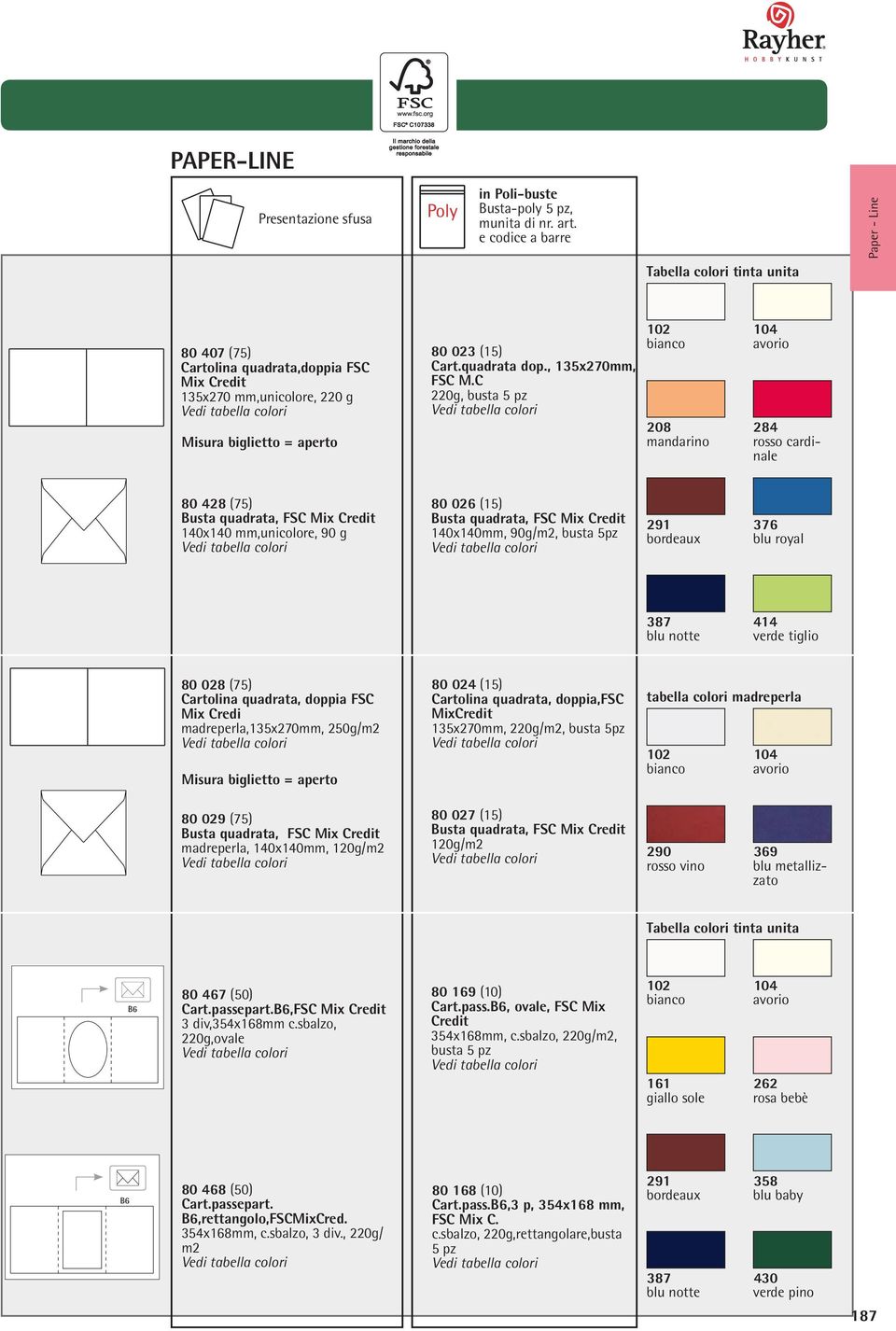 C 220g, busta 5 pz mandarino 407 104 rosso cardinale 407 284 428 (75) Busta quadrata, FSC Mix Credit 140x140 mm,unicolore, 90 g 026 (15) Busta quadrata, FSC Mix Credit 140x140mm, 90g/m2, busta 5pz