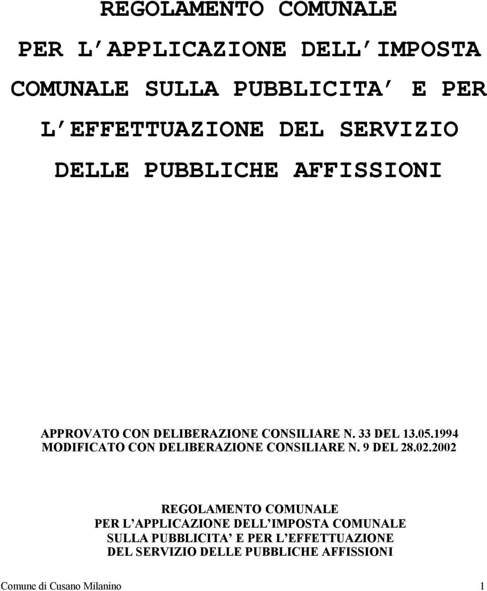 1994 MODIFICATO CON DELIBERAZIONE CONSILIARE N. 9 DEL 28.02.