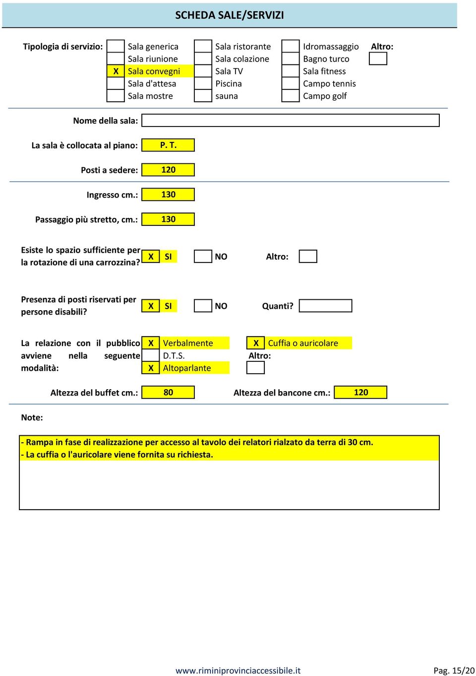 120 130 130 Esiste lo spazio sufficiente per la rotazione di una carrozzina? X SI NO Presenza di posti riservati per persone disabili? X SI NO Quanti?