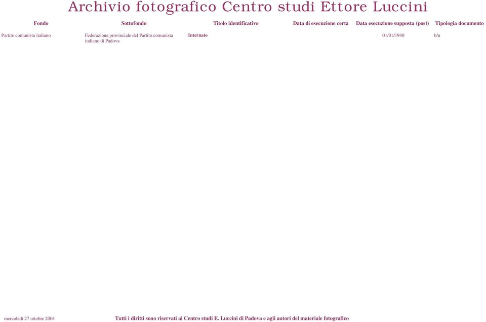 Federazione provinciale del Partito comunista Internato 01/01/1940 b/n mercoledì 27 ottobre 2004