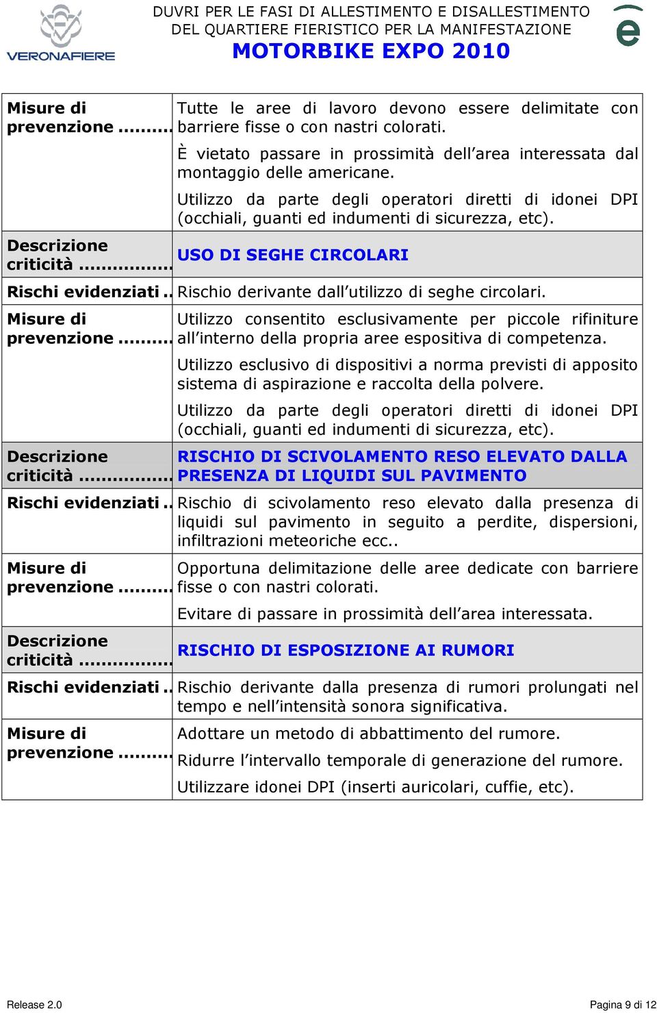 .. all interno della propria aree espositiva di competenza. Utilizzo esclusivo di dispositivi a norma previsti di apposito sistema di aspirazione e raccolta della polvere.