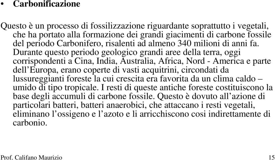 Durante questo periodo geologico grandi aree della terra, oggi corrispondenti a Cina, India, Australia, Africa, Nord - America e parte dell Europa, erano coperte di vasti acquitrini, circondati da