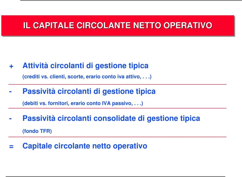 ..) - Passività circolanti di gestione tipica (debiti vs.