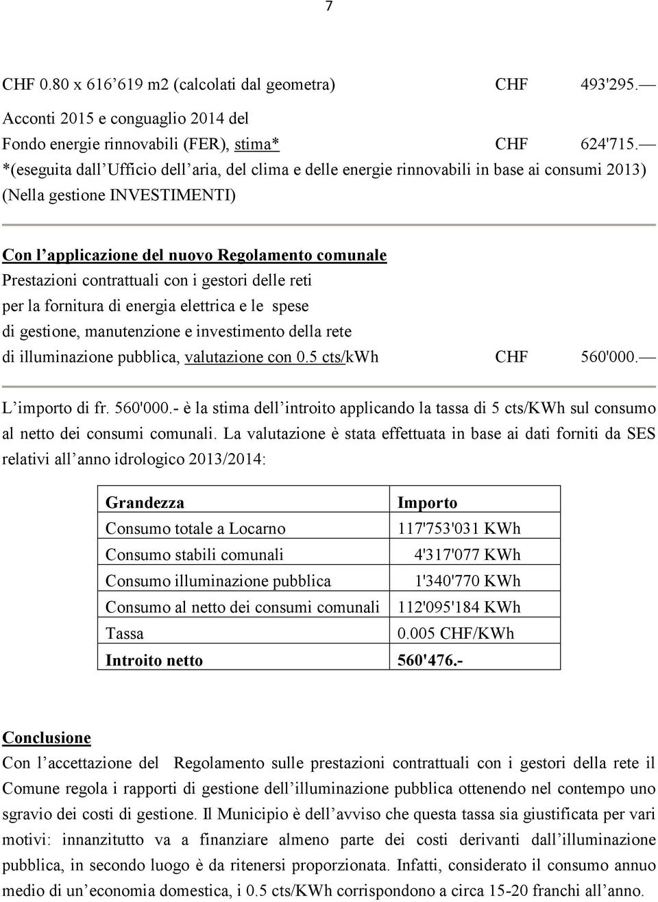 contrattuali con i gestori delle reti per la fornitura di energia elettrica e le spese di gestione, manutenzione e investimento della rete di illuminazione pubblica, valutazione con 0.