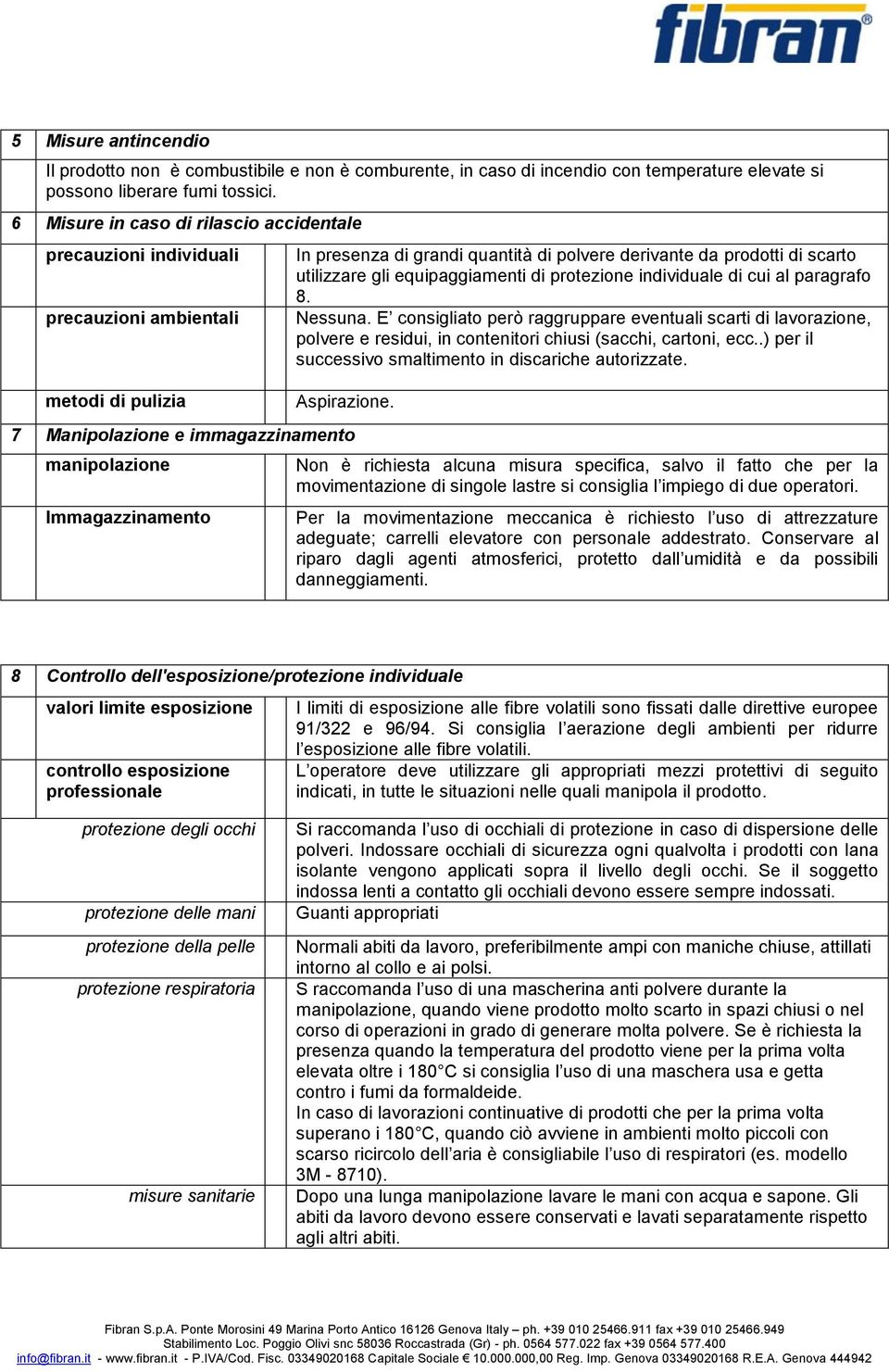 equipaggiamenti di protezione individuale di cui al paragrafo 8. Nessuna.