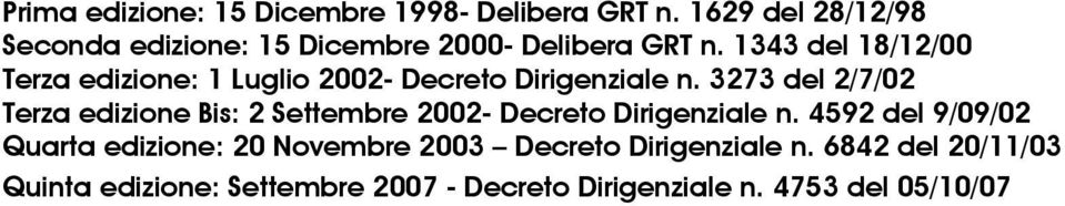 1343 del 18/12/00 Terza edizione: 1 Luglio 2002- Decreto Dirigenziale n.