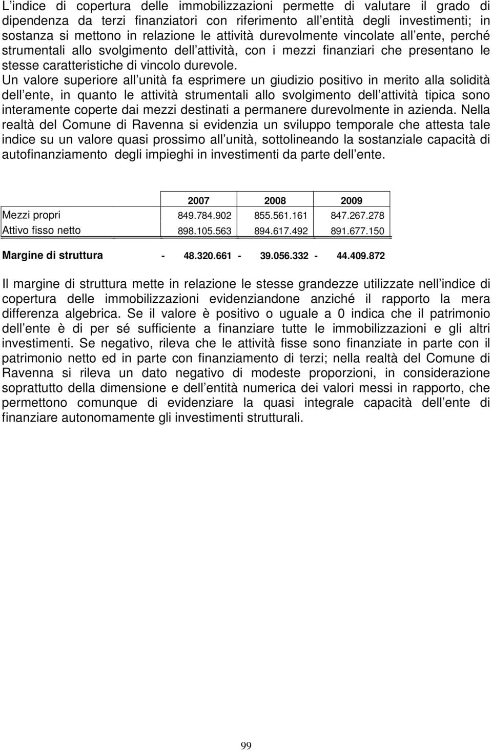 Un valore superiore all unità fa esprimere un giudizio positivo in merito alla solidità dell ente, in quanto le attività strumentali allo svolgimento dell attività tipica sono interamente coperte dai