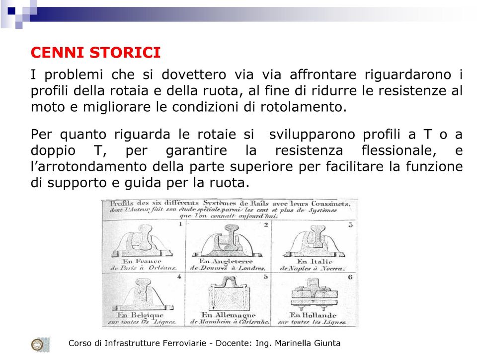 Per quanto riguarda le rotaie si svilupparono profili a T o a doppio T, per garantire la resistenza