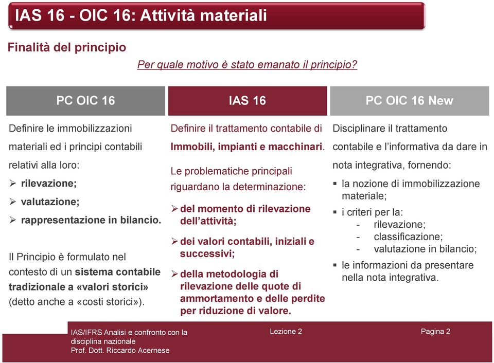 Il Principio è formulato nel contesto di un sistema contabile tradizionale a «valori storici» (detto anche a «costi storici»). Definire il trattamento contabile di Immobili, impianti e macchinari.