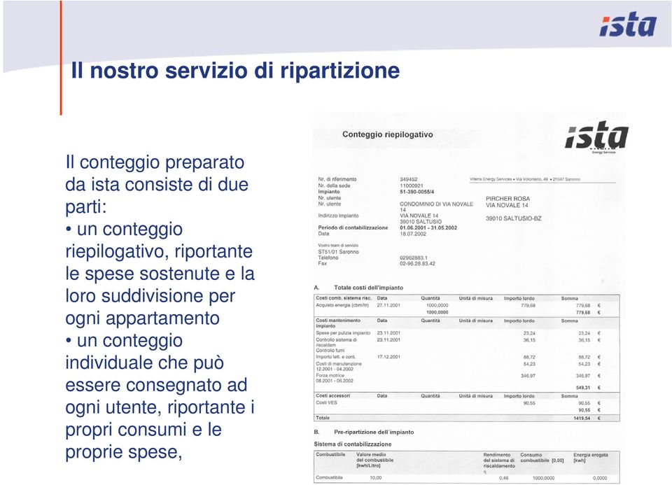 loro suddivisione per ogni appartamento un conteggio individuale che può