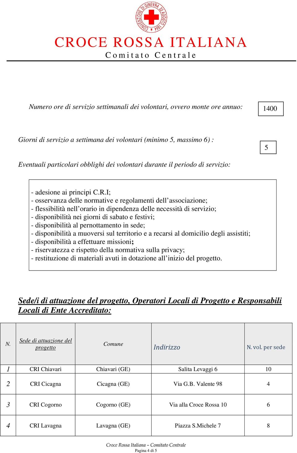 I; - osservanza delle normative e regolamenti dell associazione; - flessibilità nell orario in dipendenza delle necessità di servizio; - disponibilità nei giorni di sabato e festivi; - disponibilità