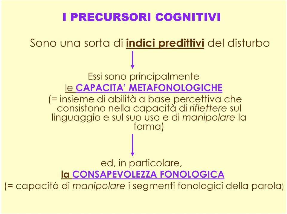 consistono nella capacità di riflettere sul linguaggio e sul suo uso e di manipolare la