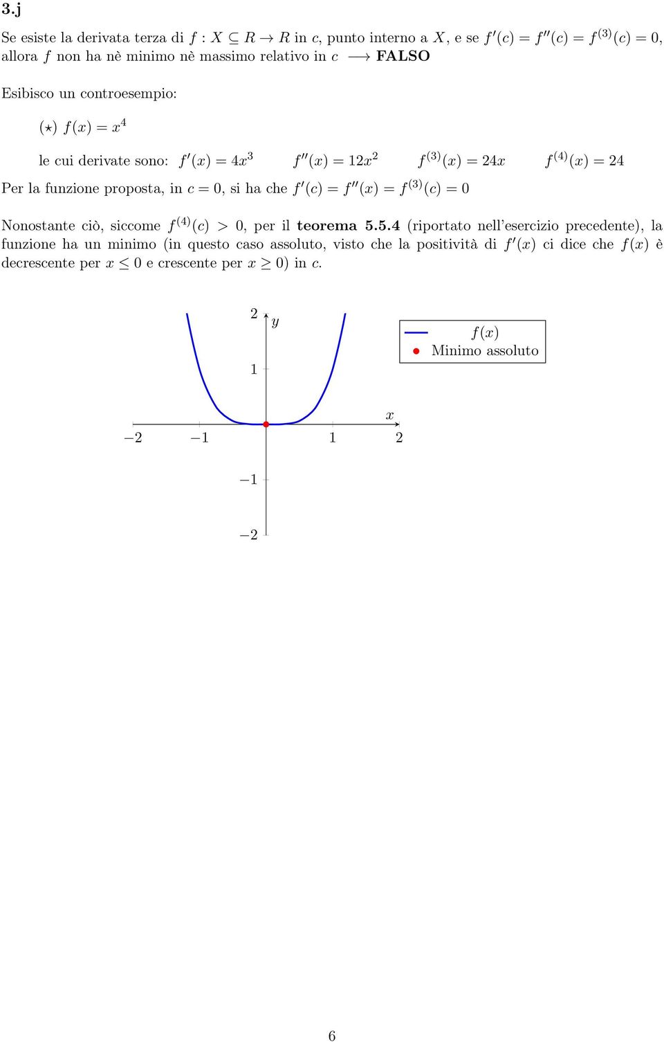 0, si ha che f (c) = f () = f (3) (c) = 0 Nonostante ciò, siccome f () (c) > 0, per il teorema 5.
