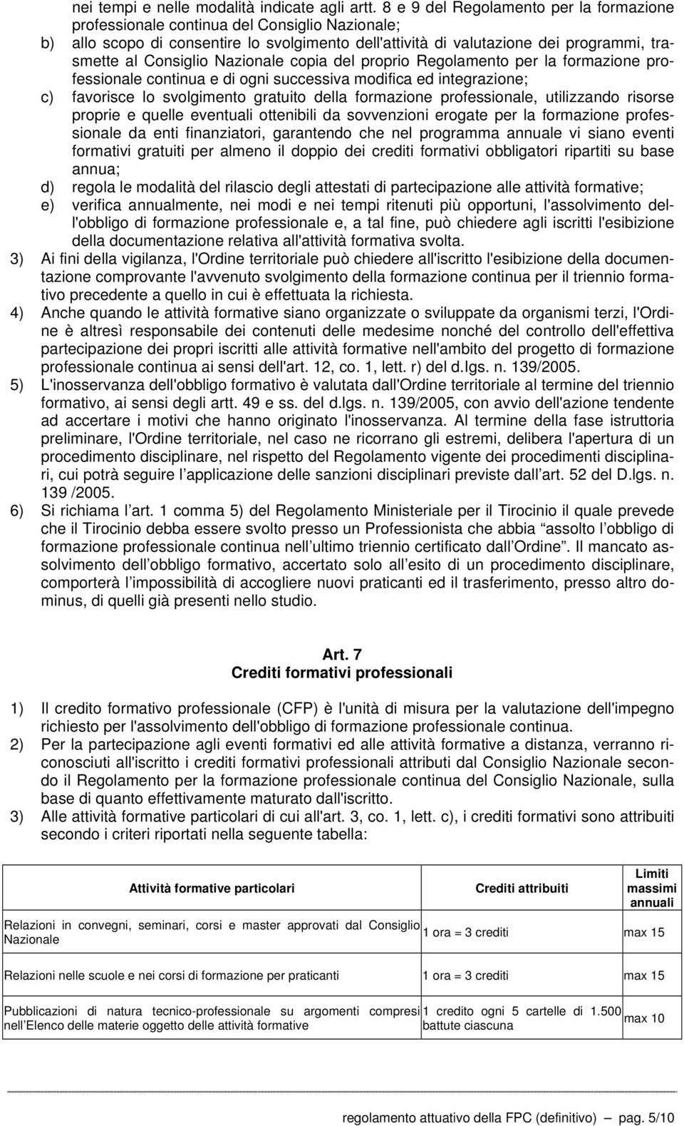 Nazionale copia del proprio Regolamento per la formazione professionale continua e di ogni successiva modifica ed integrazione; c) favorisce lo svolgimento gratuito della formazione professionale,