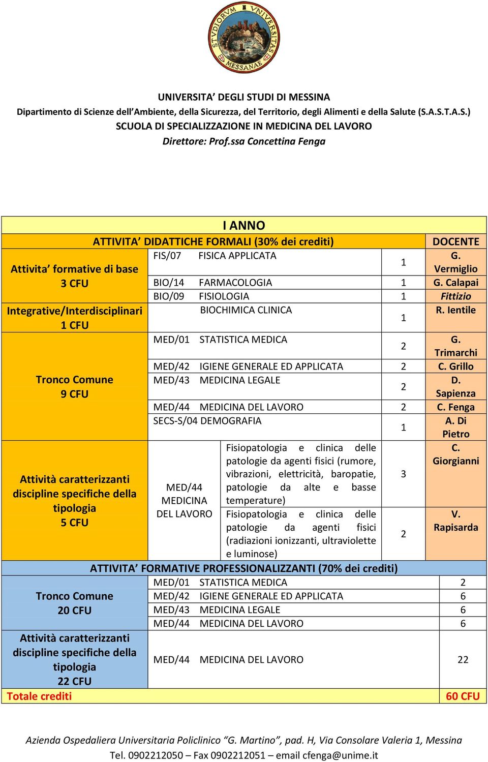 Di 5 CFU 0 CFU CFU MED/44 MEDICINA patologie da agenti fisici (rumore, vibrazioni, elettricità, baropatie, patologie da alte e basse temperature) patologie da agenti fisici (radiazioni ionizzanti,