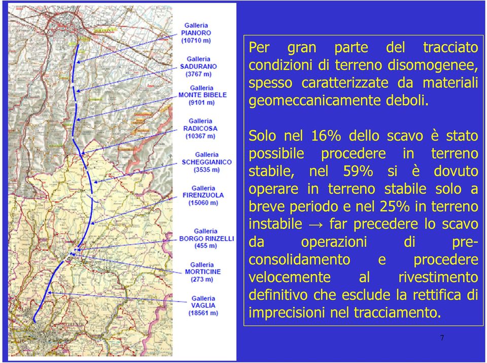 Solo nel 16% dello scavo è stato possibile procedere in terreno stabile, nel 59% si è dovuto operare in terreno