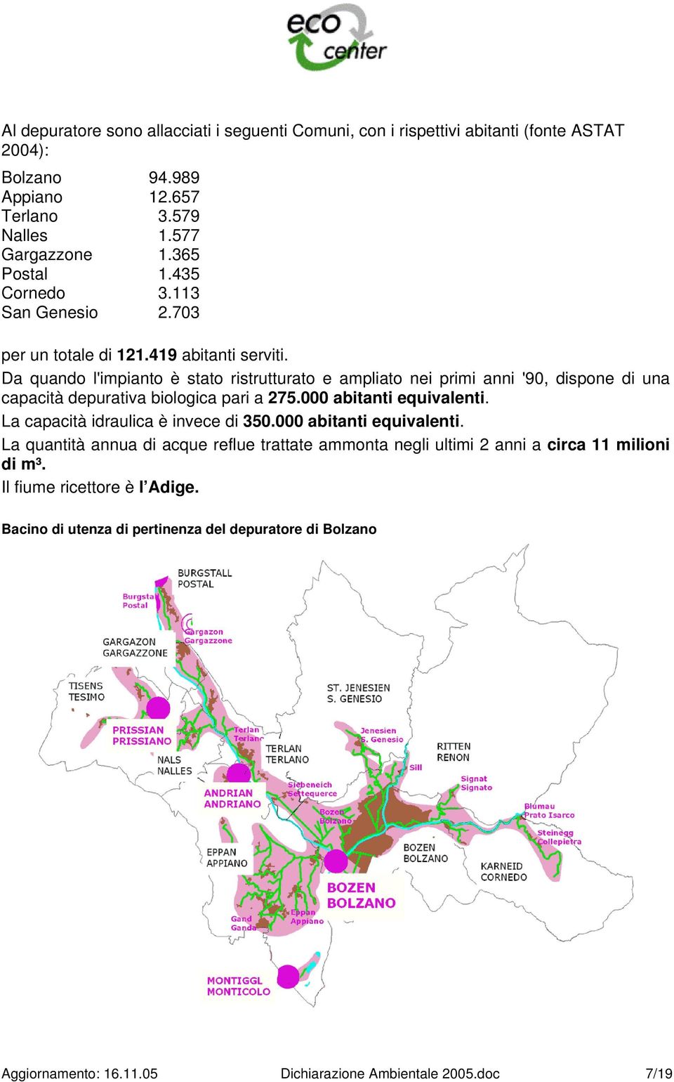 Da quando l'impianto è stato ristrutturato e ampliato nei primi anni '90, dispone di una capacità depurativa biologica pari a 275.000 abitanti equivalenti.