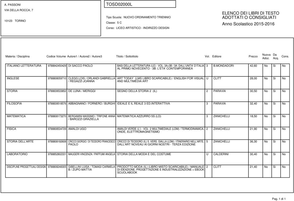 9788839533852 DE LUNA / MERIGGI SEGNO DELLA STORIA 2 (IL) 2 PARAVIA 30,50 No Si No FILOSOFIA 9788839518576 ABBAGNANO / FORNERO / BURGHI IDEALE E IL REALE 3 ED.