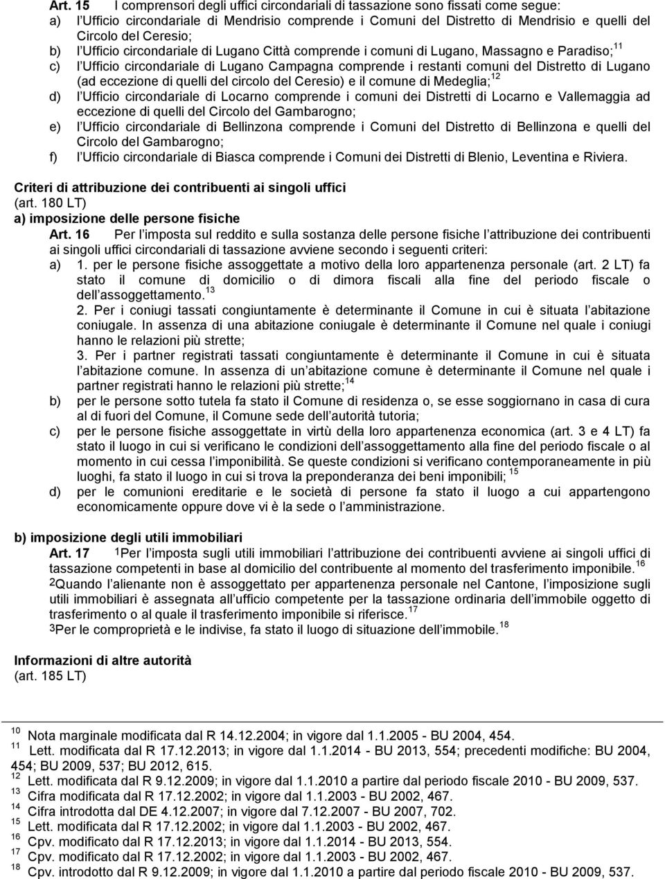 Lugano (ad eccezione di quelli del circolo del Ceresio) e il comune di Medeglia; 12 d) l Ufficio circondariale di Locarno comprende i comuni dei Distretti di Locarno e Vallemaggia ad eccezione di