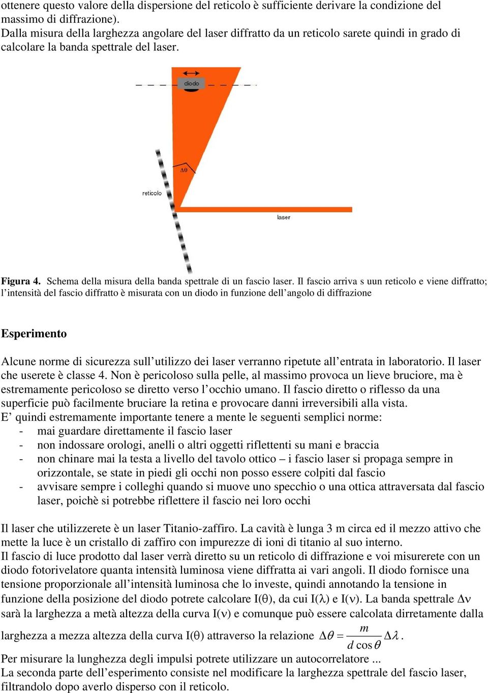 Schema della misura della banda spettrale di un fascio laser.