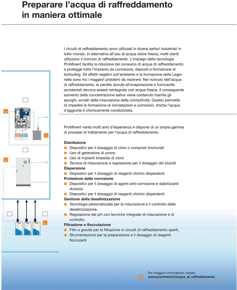 L impiego della tecnologia ProMinent facilita la riduzione del consumo di acqua di raffreddamento e protegge tutto l impianto da corrosione, depositi e formazione di biofouling.