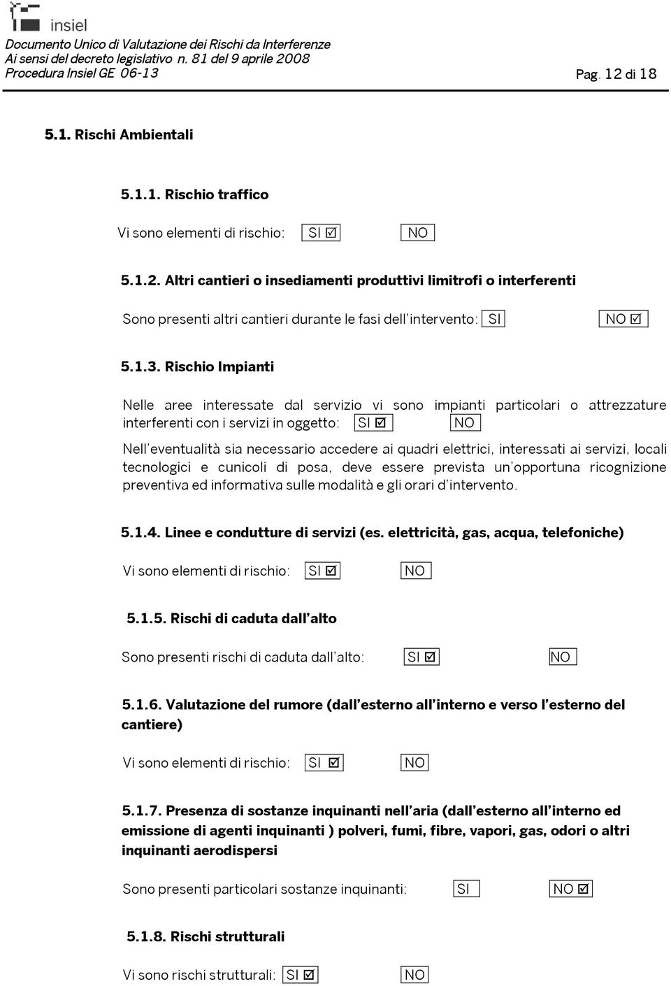 elettrici, interessati ai servizi, locali tecnologici e cunicoli di posa, deve essere prevista un opportuna ricognizione preventiva ed informativa sulle modalità e gli orari d intervento. 5.1.4.