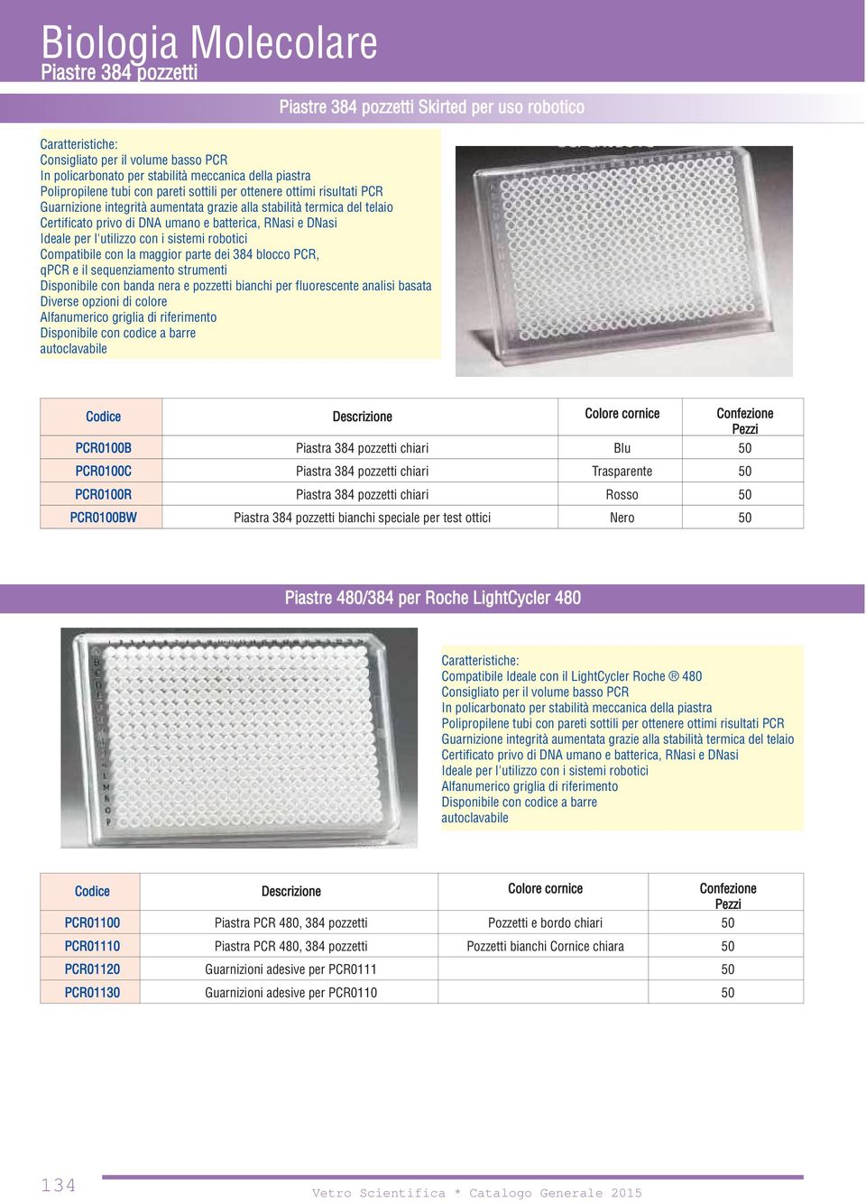 l'utilizzo con i sistemi robotici Compatibile con la maggior parte dei 384 blocco PCR, qpcr e il sequenziamento strumenti Disponibile con banda nera e pozzetti bianchi per fluorescente analisi basata