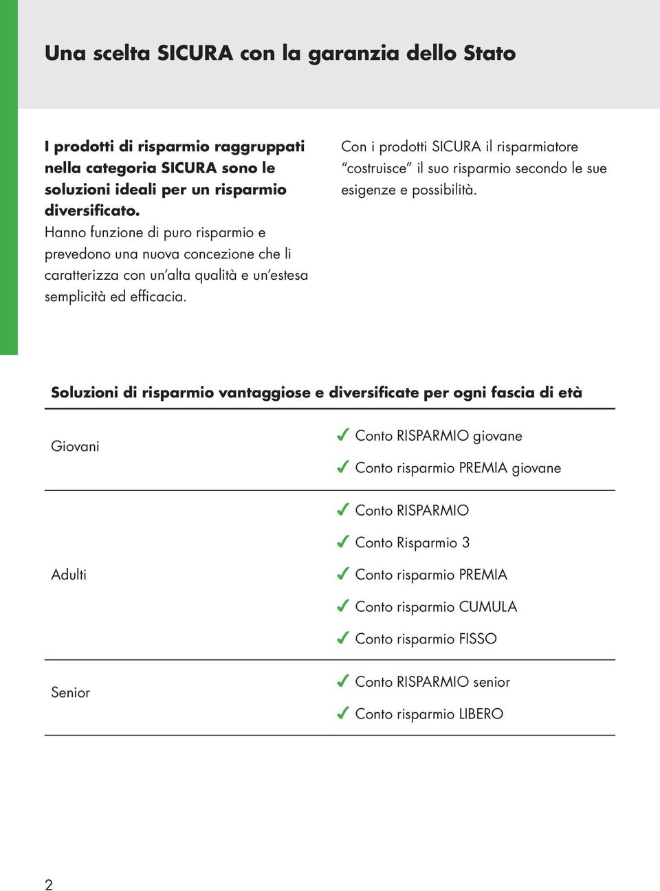 Con i prodotti SICURA il risparmiatore costruisce il suo risparmio secondo le sue esigenze e possibilità.