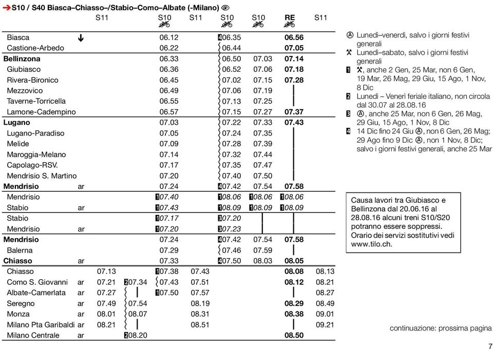 22 07.33 07.43 Lugano-Paradiso 07.05 i 07.24 07.35 ƒ Melide 07.09 i 07.28 07.39 ƒ Maroggia-Melano 07.14 i 07.32 07.44 ƒ Capolago-RSV. 07.17 i 07.35 07.47 ƒ Mendrisio S. Martino 07.20 i 07.40 07.