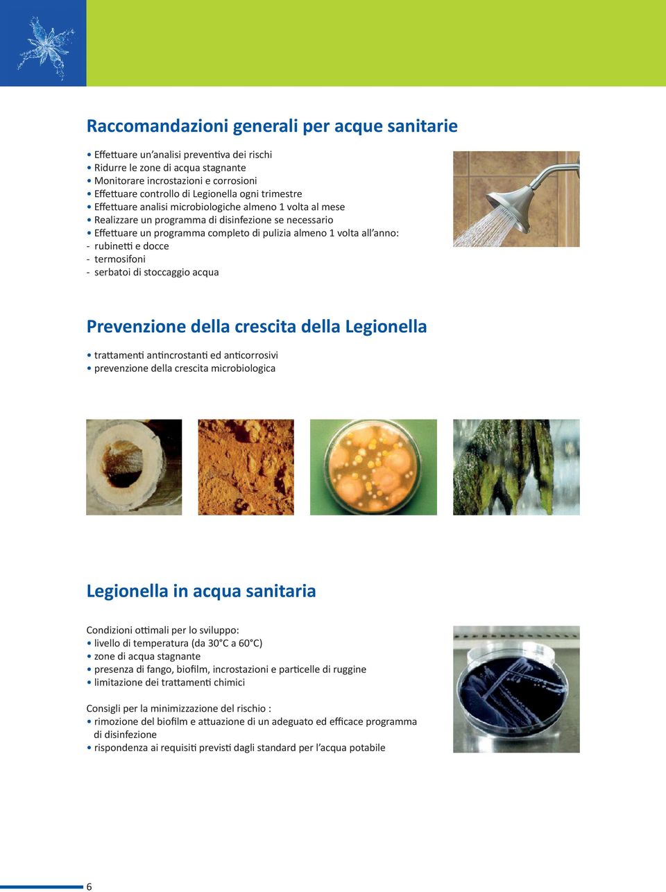 docce - termosifoni - serbatoi di stoccaggio acqua Prevenzione della crescita della Legionella tra amen an ncrostan ed an corrosivi prevenzione della crescita microbiologica Legionella in acqua