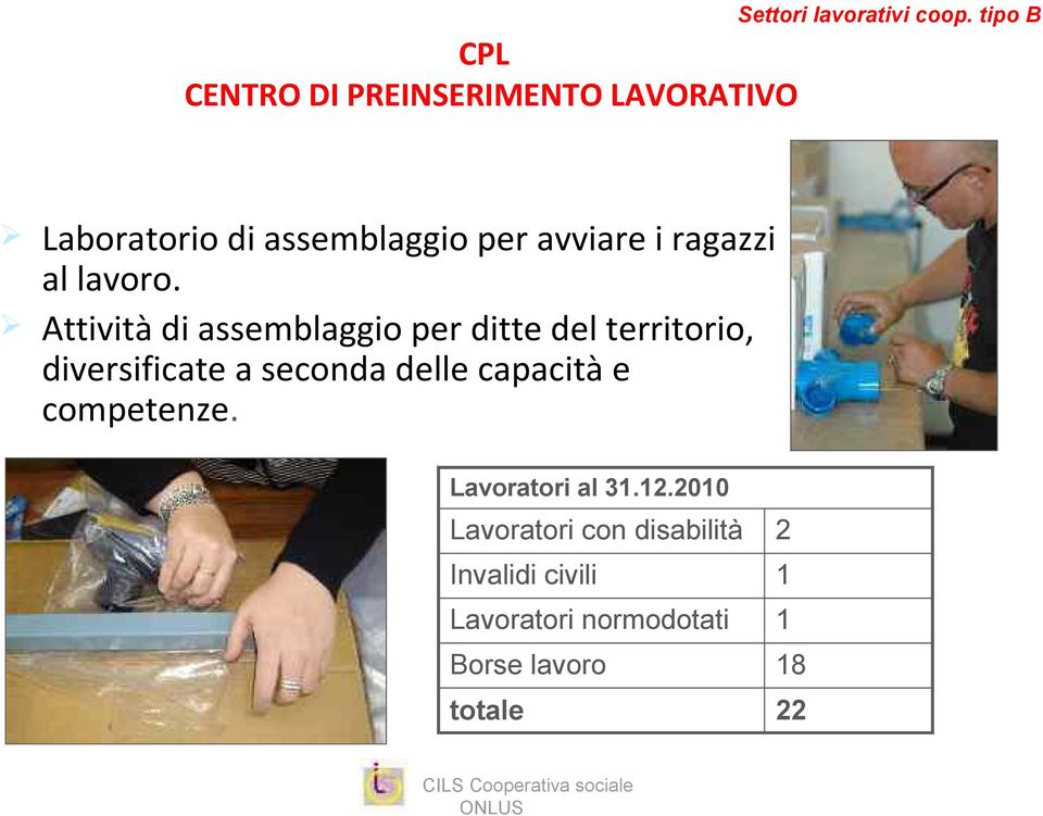 Attività di assemblaggio per ditte del territorio, diversificate a seconda delle capacità