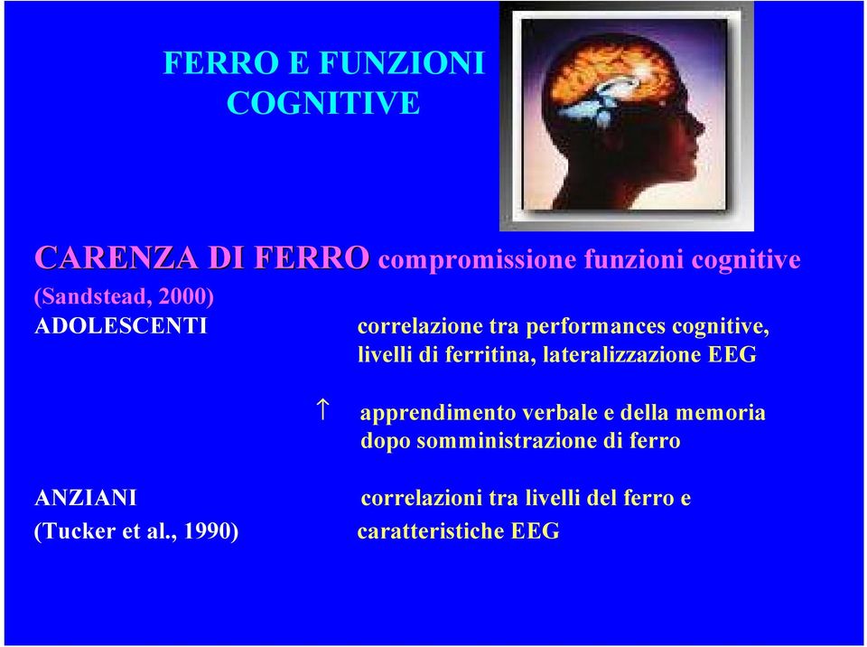 , 1984; livelli di ferritina, lateralizzazione EEG Brune et al.