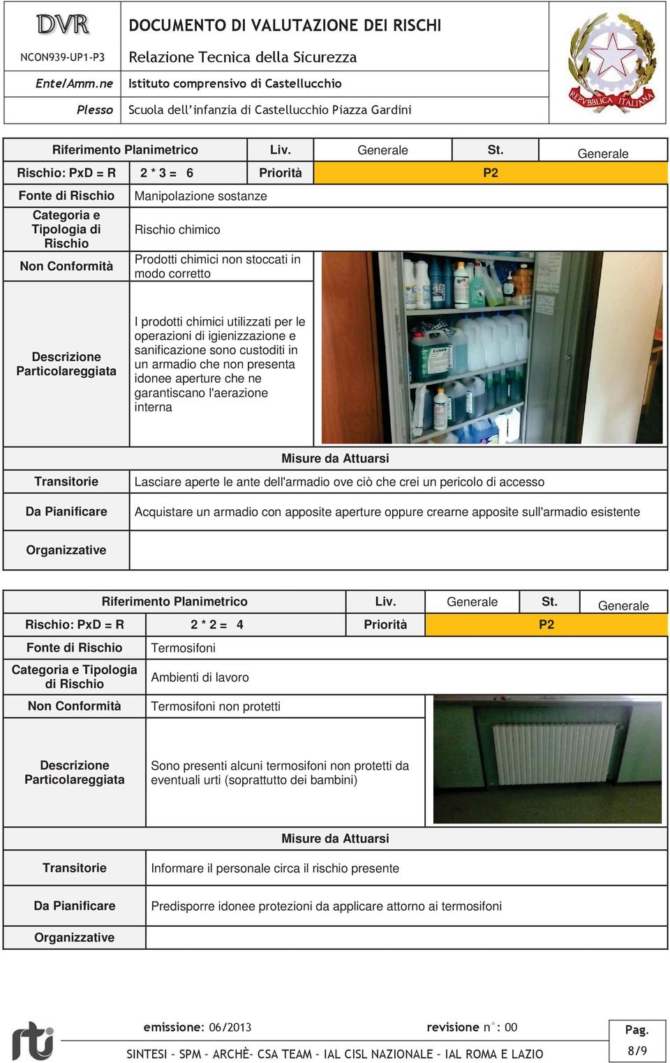 per le operazioni di igienizzazione e sanificazione sono custoditi in un armadio che non presenta idonee aperture che ne garantiscano l'aerazione interna Lasciare aperte le ante dell'armadio ove ciò