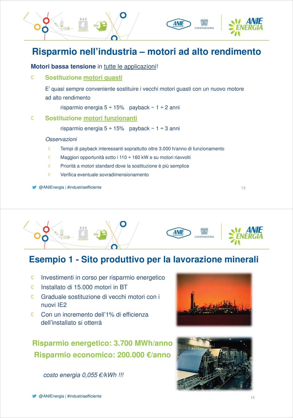 funzionanti risparmio energia 5 15% payback ~ 1 3 anni Osservazioni Tempi di payback interessanti soprattutto oltre 3.