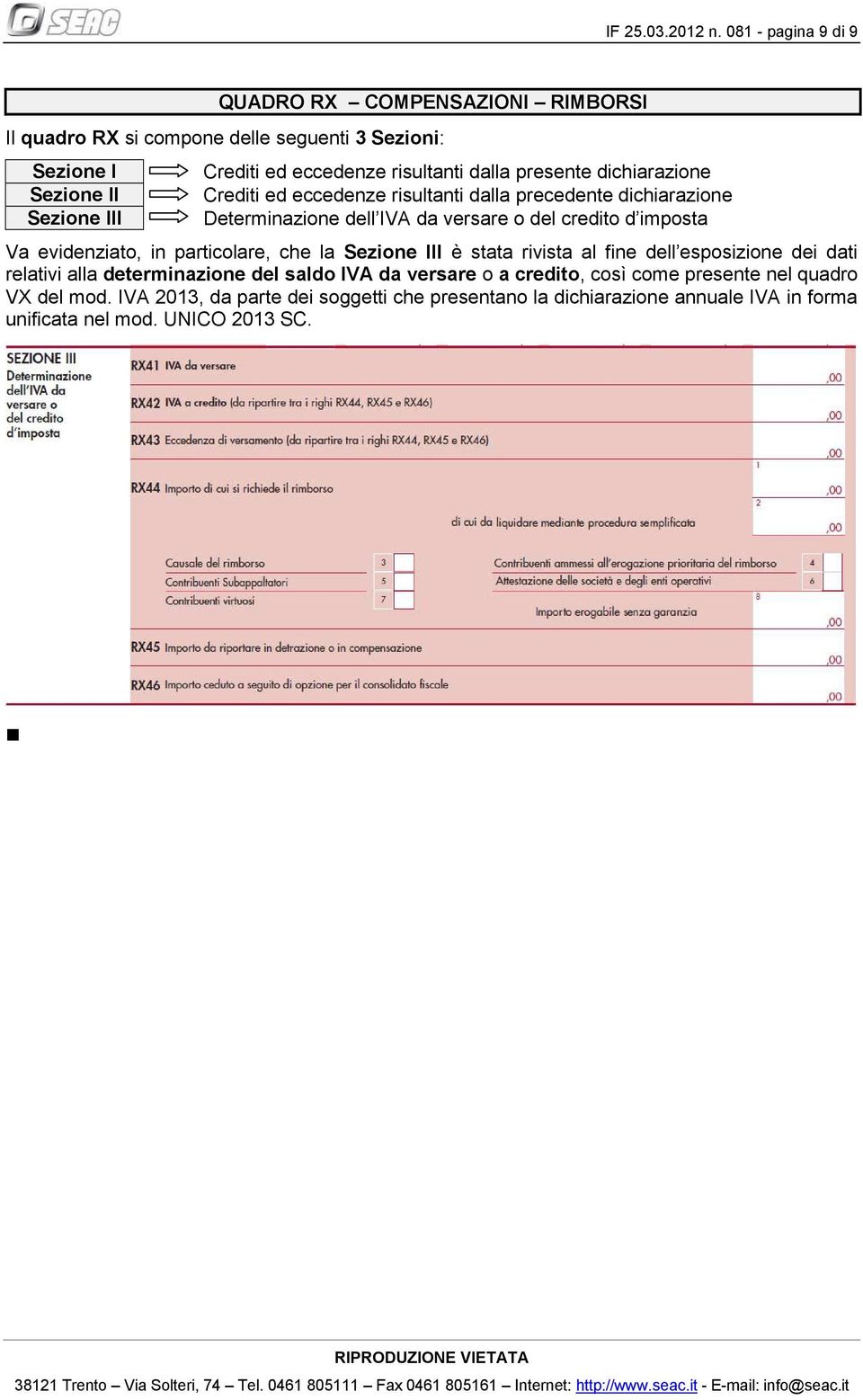 risultanti dalla presente dichiarazione Crediti ed eccedenze risultanti dalla precedente dichiarazione Determinazione dell IVA da versare o del credito d imposta Va