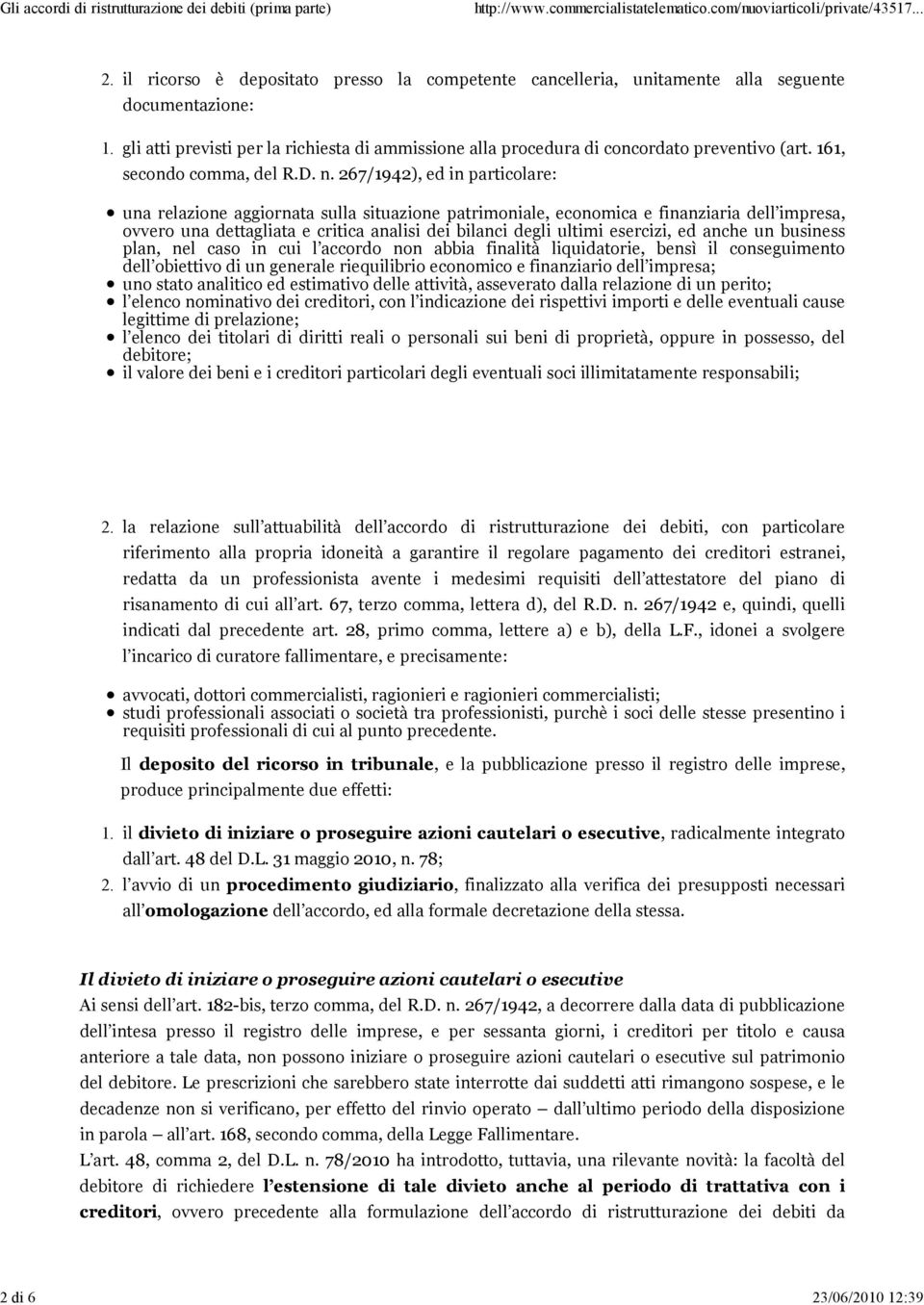 concordato preventivo (art. 161, secondo comma, del R.D. n.