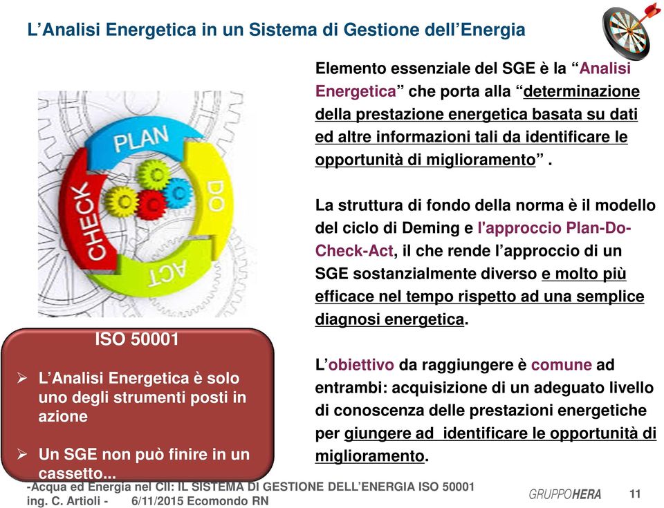 .. La struttura di fondo della norma è il modello del ciclo di Deming e l'approccio Plan-Do- Check-Act, il che rende l approccio di un SGE sostanzialmente diverso e molto più efficace nel tempo