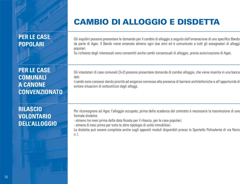 Su richiesta degli interessati sono consentiti anche cambi consensuali di alloggio, previa autorizzazione di Agec.