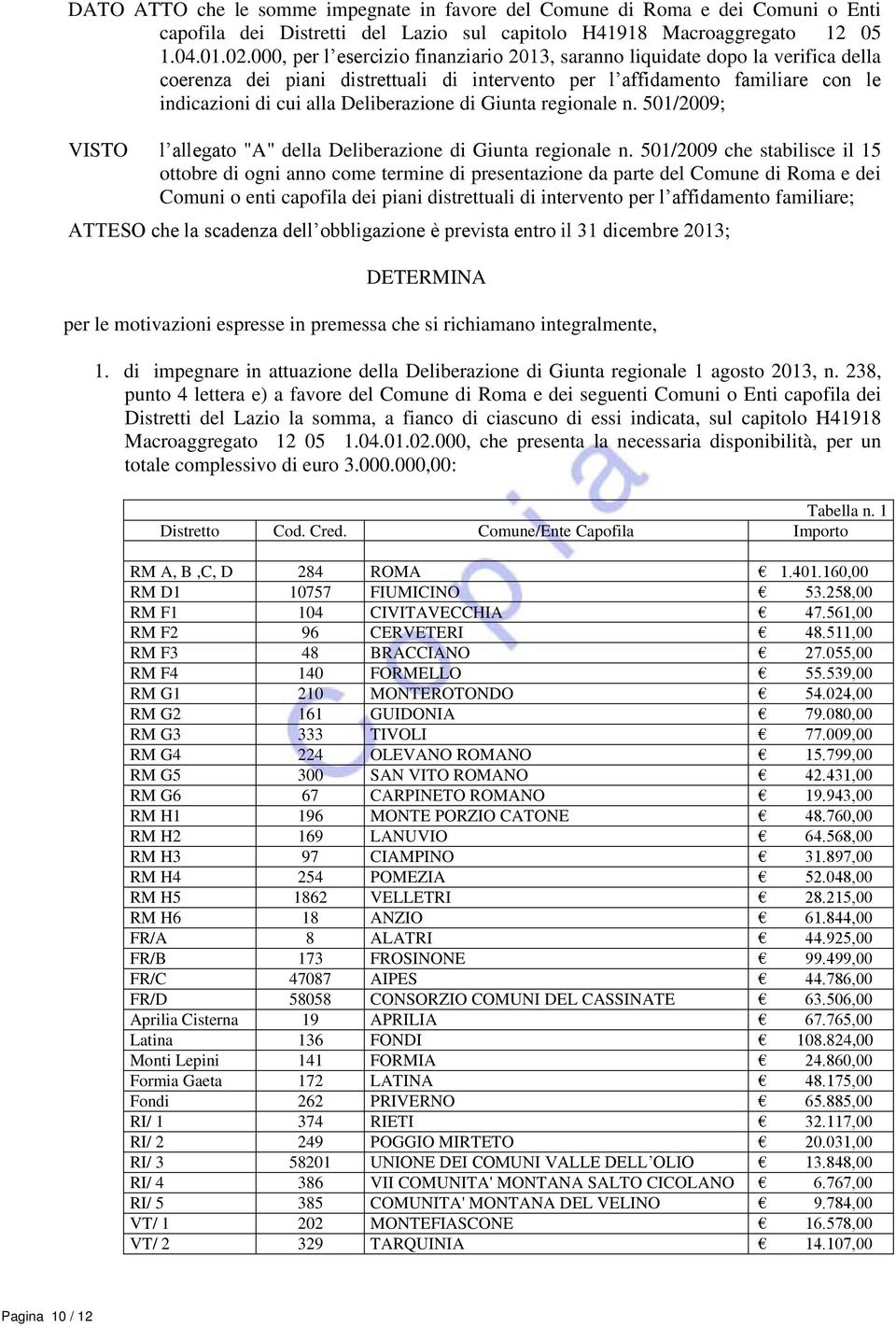 di Giunta regionale n. 501/2009; l allegato "A" della Deliberazione di Giunta regionale n.